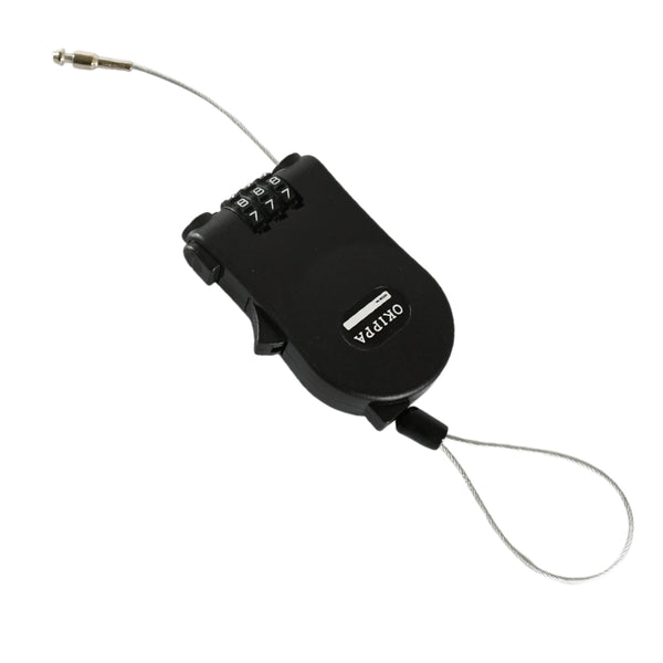 The combination cable lock displayed with its packaging and user manual for easy setup.