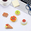 Set of five colourful 3D Fast Food Erasers, including a burger, fries, and soft drink.