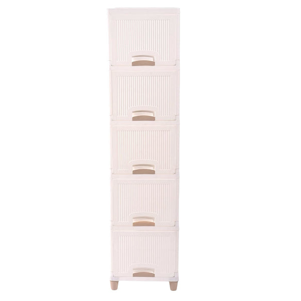 Stacked plastic storage drawers ideal for toys and clothes organization
