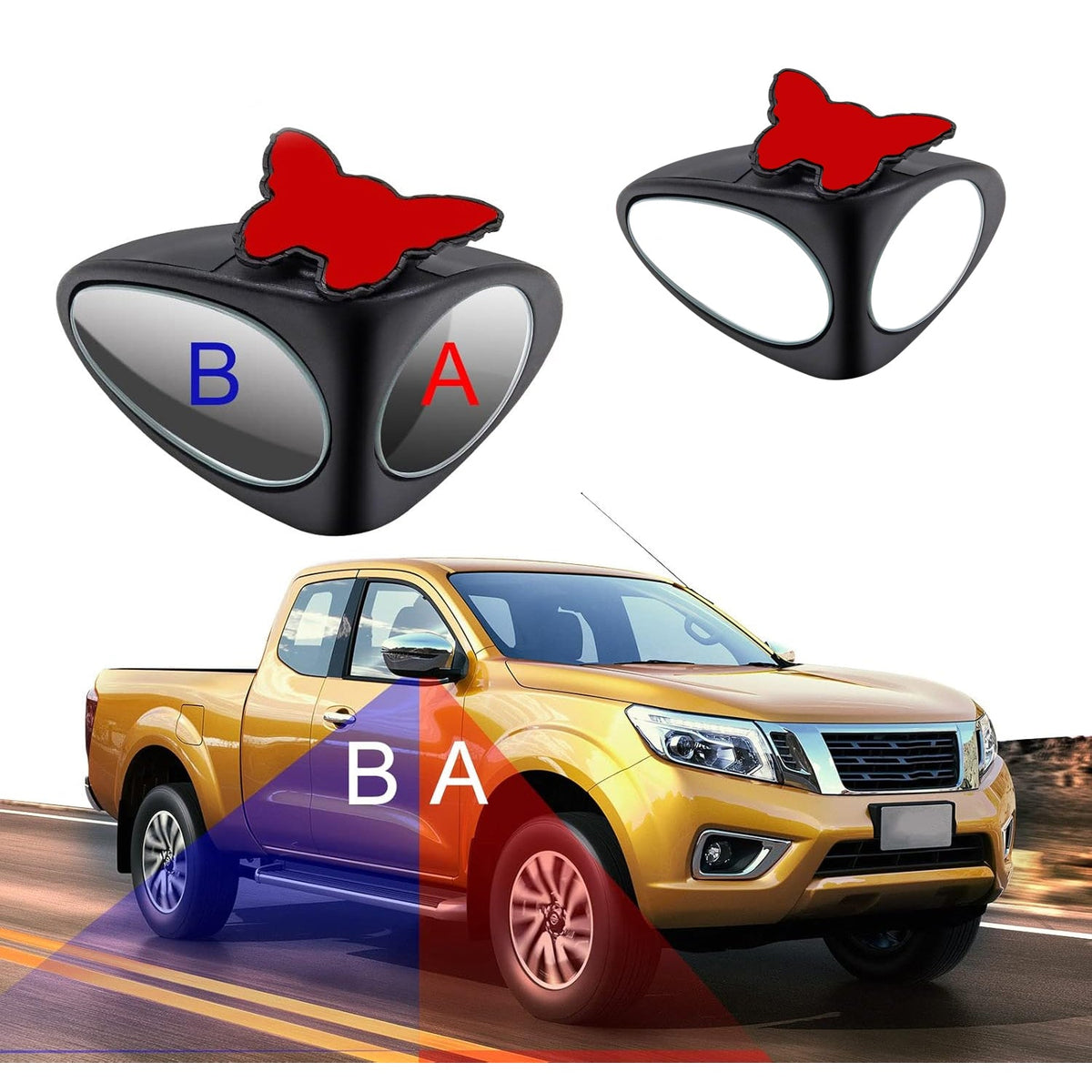 Car blind spot mirror showing wide-angle view with 360-degree rotation feature Main image