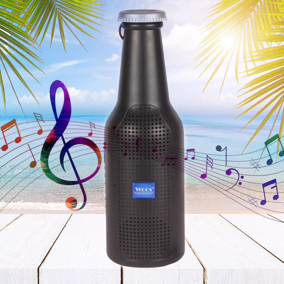 Audila Bottle Bluetooth Speaker in black, showcasing its unique design. Main image