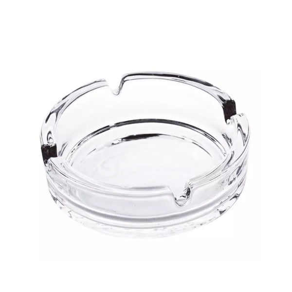 Versatile crystal glass ashtray designed for both home and office tables.