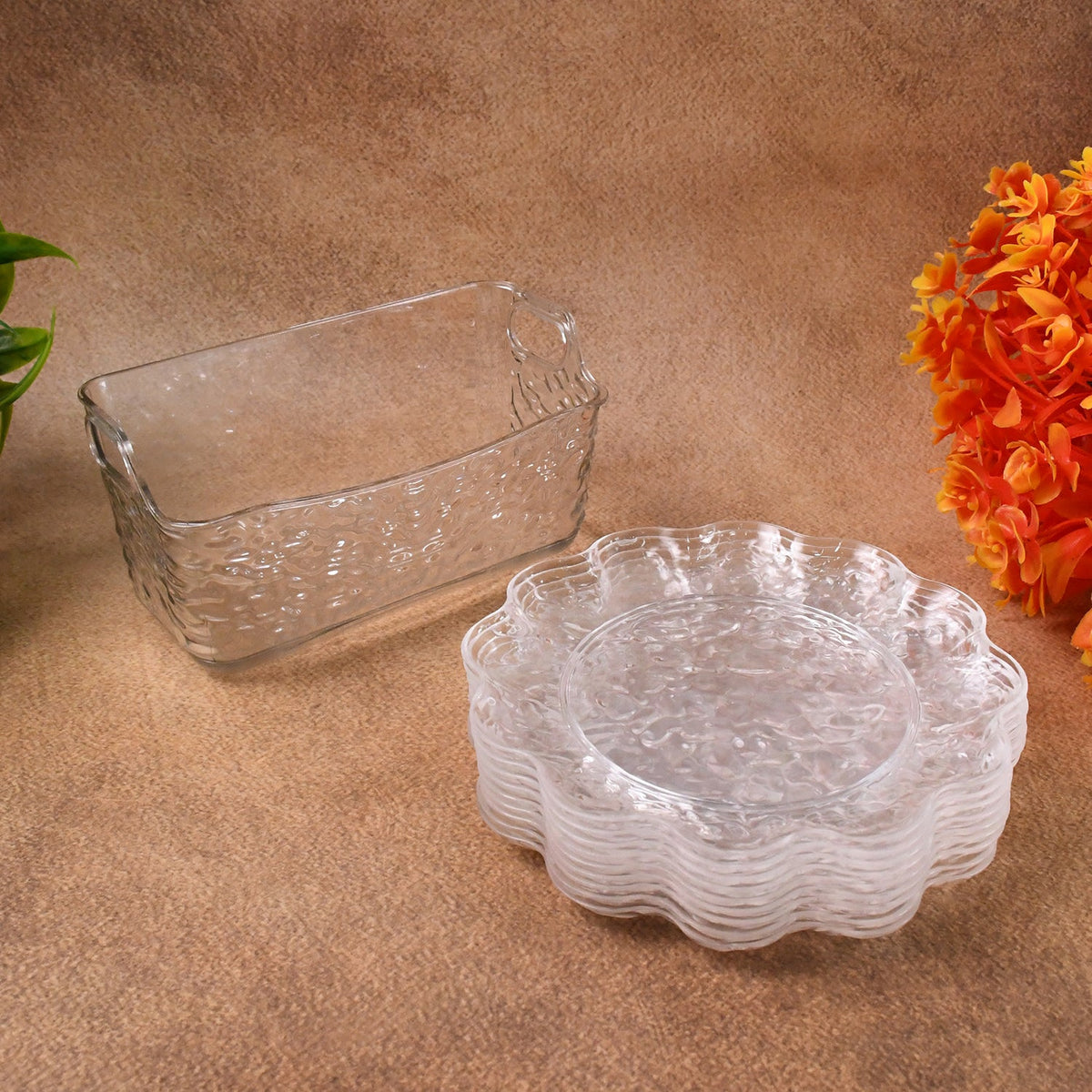 Plastic dinner plates set with flower design and vibrant colors Main image