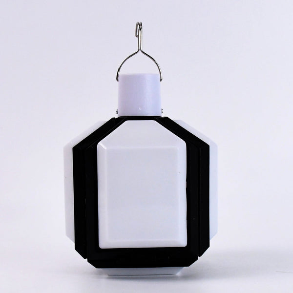 Portable camping LED light shown folded for easy travel and storage