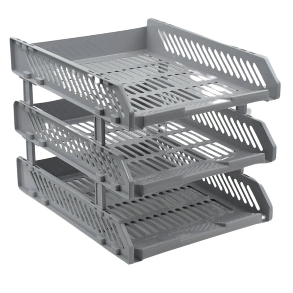 Open drawer of a file rack showing organized magazines and folders.