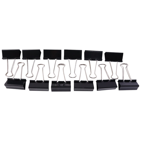 Neatly arranged black metal binder clips 19mm size