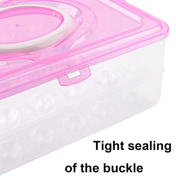 Durable food-grade plastic egg storage box in a modern kitchen setting.
