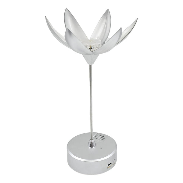 Close-up of the lamp's base, indicating the touch control area for opening, closing, and music functions.