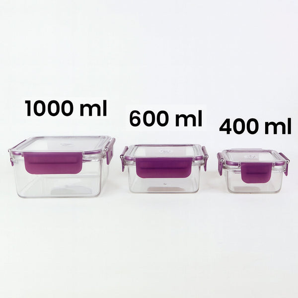 Transparent stackable food storage containers with secure lids
