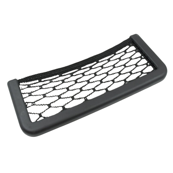 Lifestyle shot of the car seat organizer holding a phone and wallet in a car.