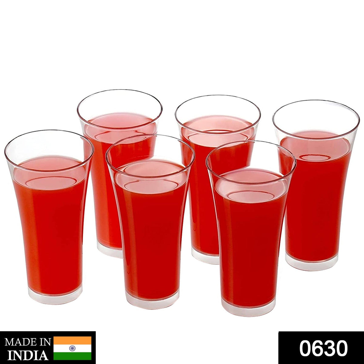 Set of 6 transparent polycarbonate plastic juicy glasses, 300ml. Main image