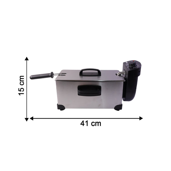 Temperature control knobs and indicator lights on Orbit deep fryer