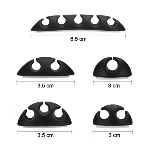 Detailed view of the 10-piece cable organiser clip set, providing solutions for tangled wires.