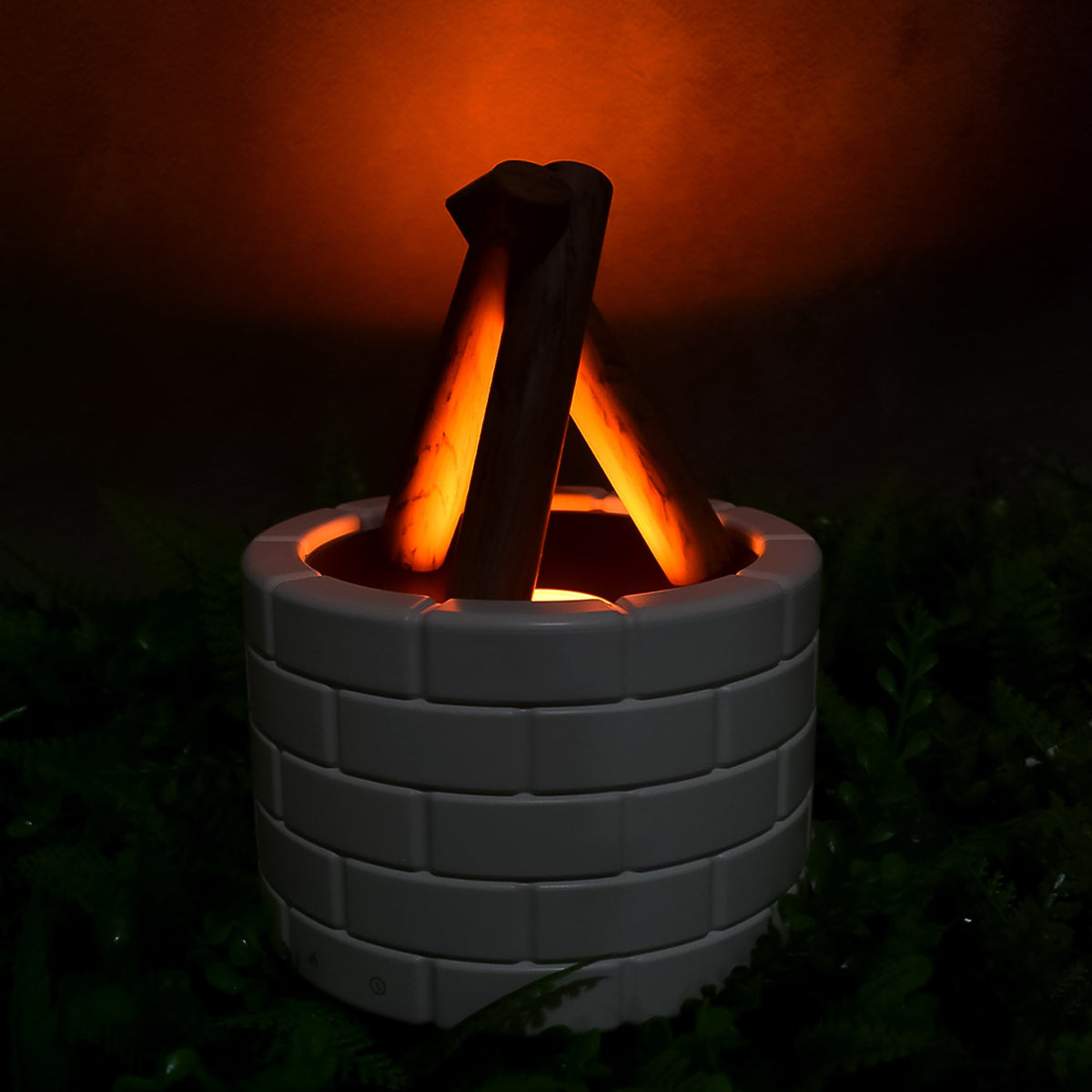Airvanta Flame Diffuser with bonfire effect, emitting a gentle mist in a living room setting. Main image