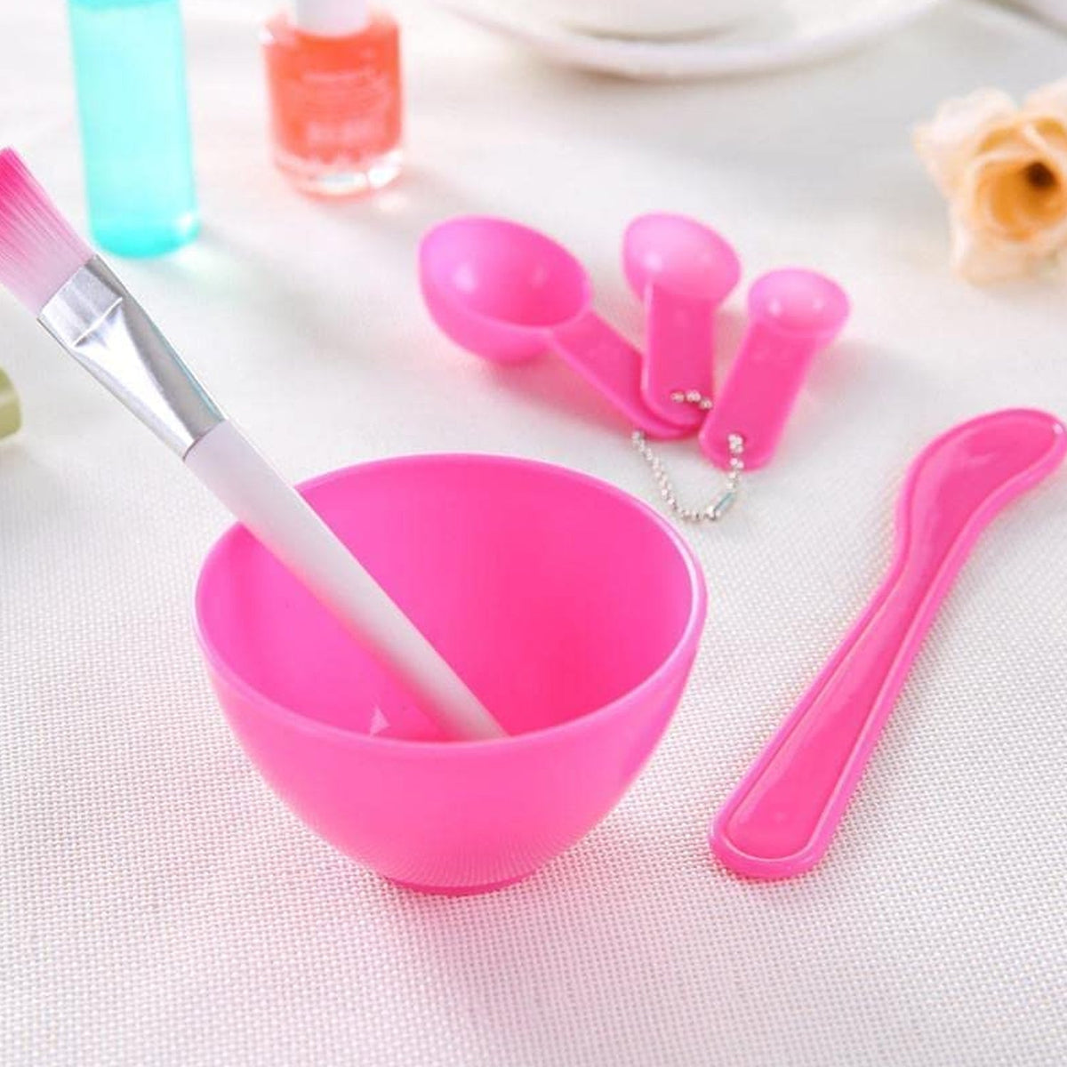 Facial mask bowl set with mixing tools displayed neatly. Main image