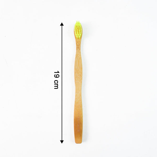 Closeup of natural bamboo toothbrush handle with antimicrobial properties