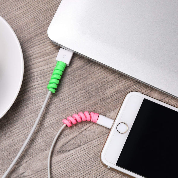 A convenient 10-pack of colourful spiral silicone cable organizers for various cables.