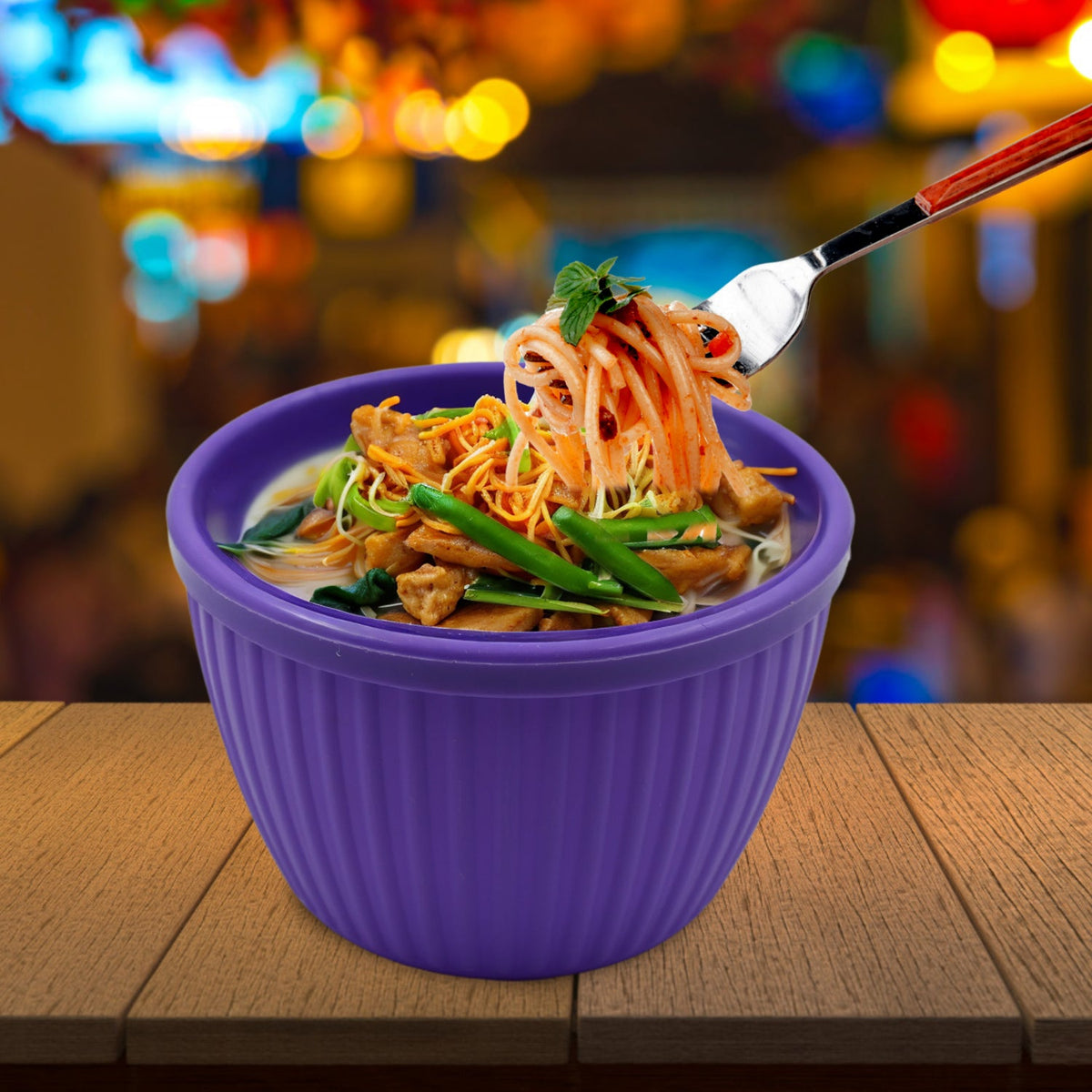 Plastic noodles bowl for a quick meal, showcased on a clean surface. Main image