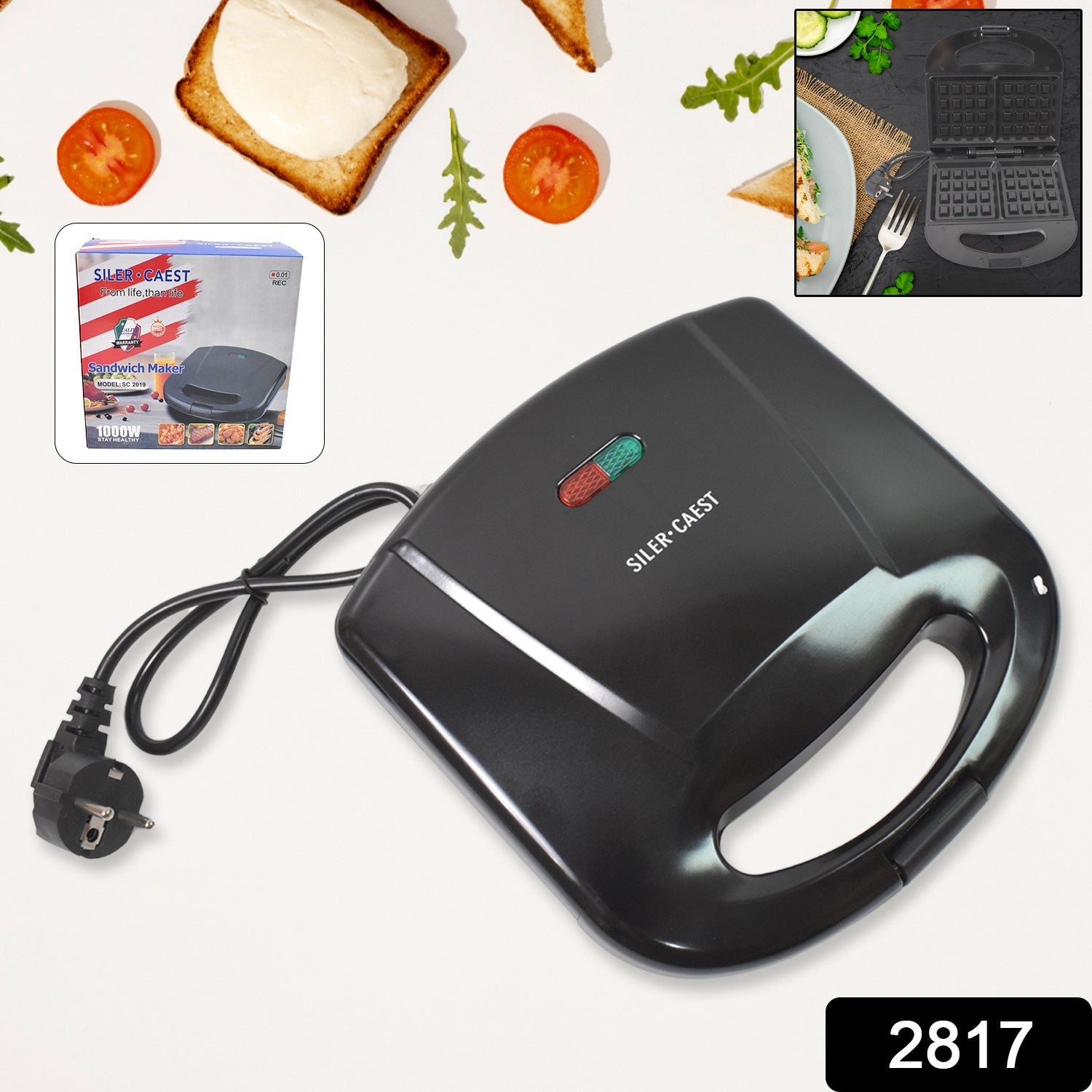 Sandwich Maker – Non-Stick, 2 Square Slice Toaster | Dabster Secondary image