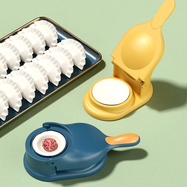 Top-down view of the 2-in-1 Gujiya maker and dumpling press tool.