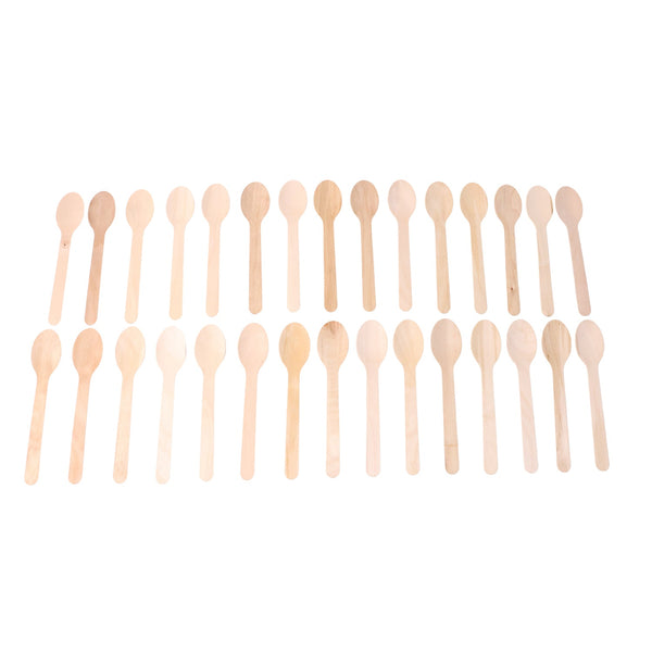 Natural birchwood disposable spoons demonstrating sturdy and food-grade quality.