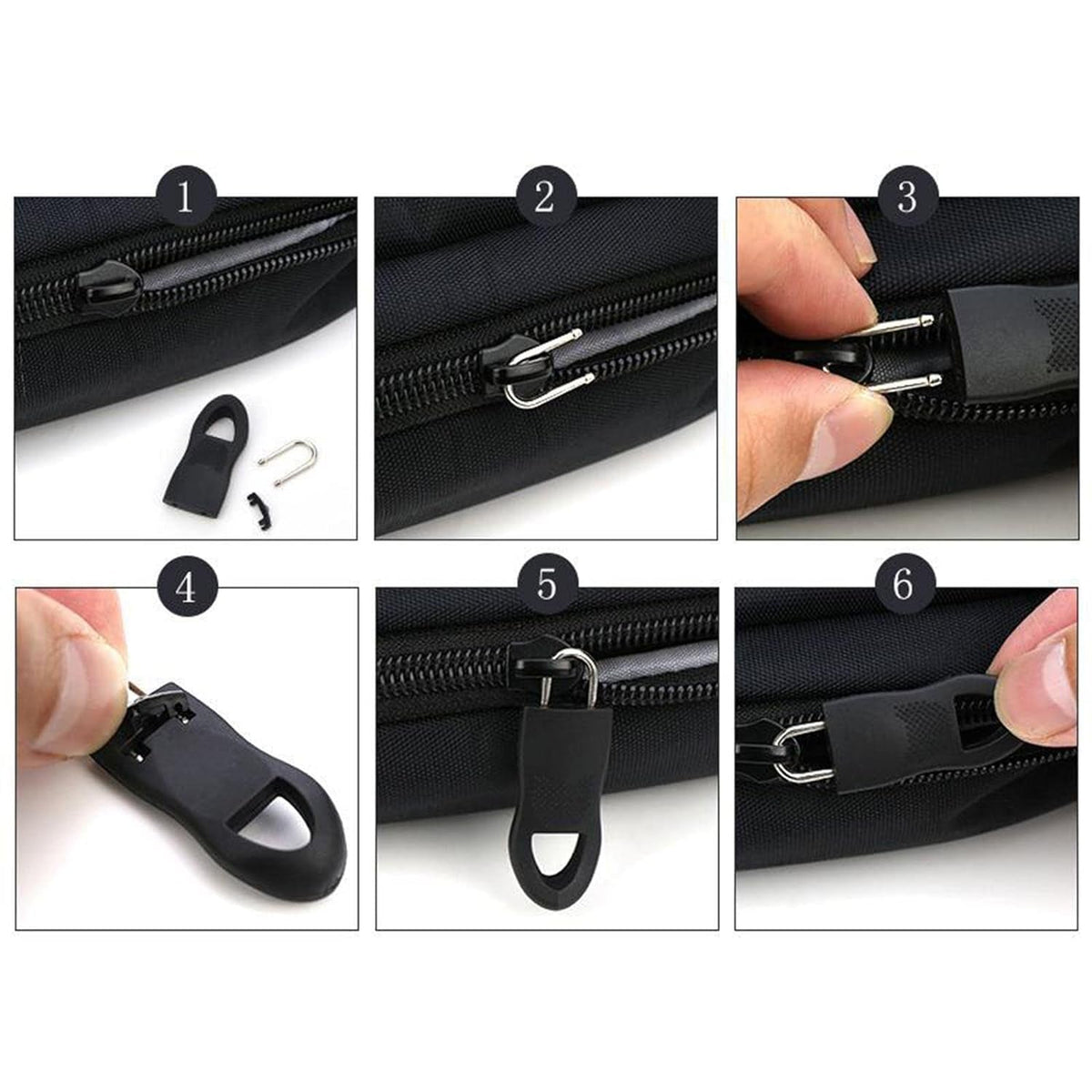 Close-up of a black Zipper Pull Tab with a durable cord and metal head, ready for attachment. Main image
