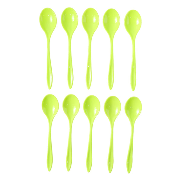 Side profile of a durable plastic spoon, ideal for everyday meals.