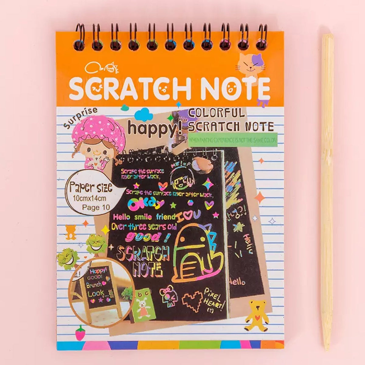 A child's hand scratching a rainbow art scratch book, revealing vibrant colours. Main image