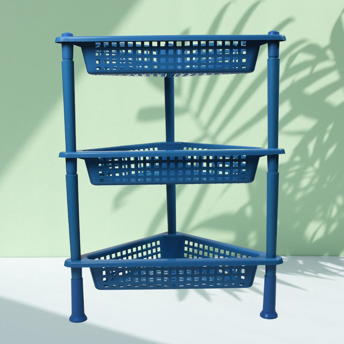 VoltDesk's 3-tier plastic storage rack in a modern home setting. Main image