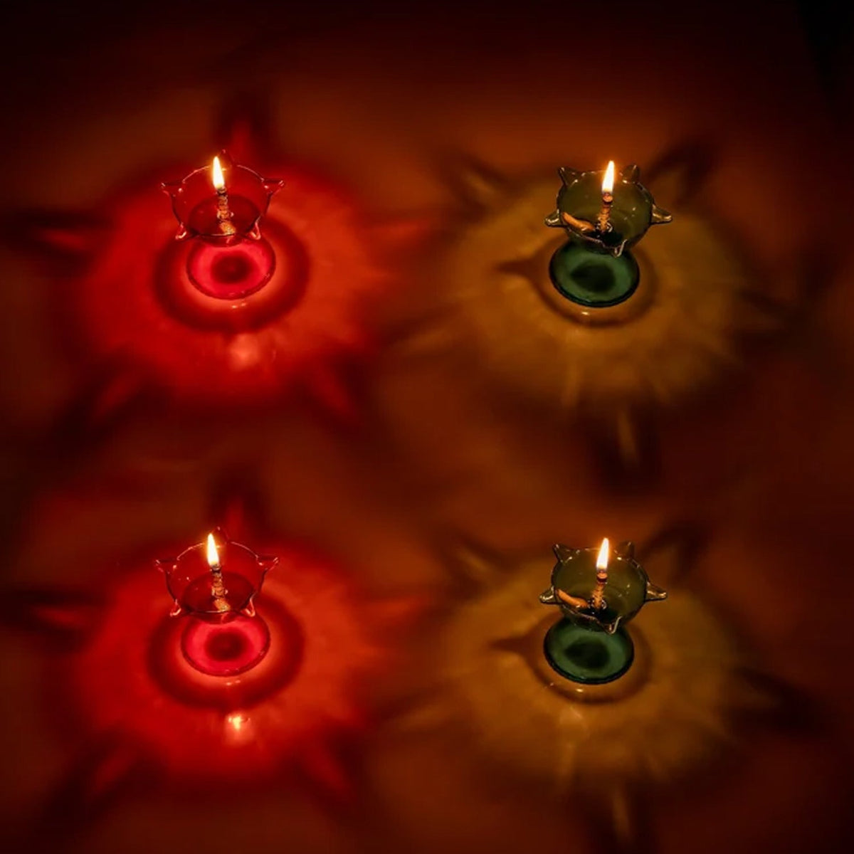 Vibrant Reflection Diya Set in multi-shape plastic cups, ideal for Diwali decor. Main image