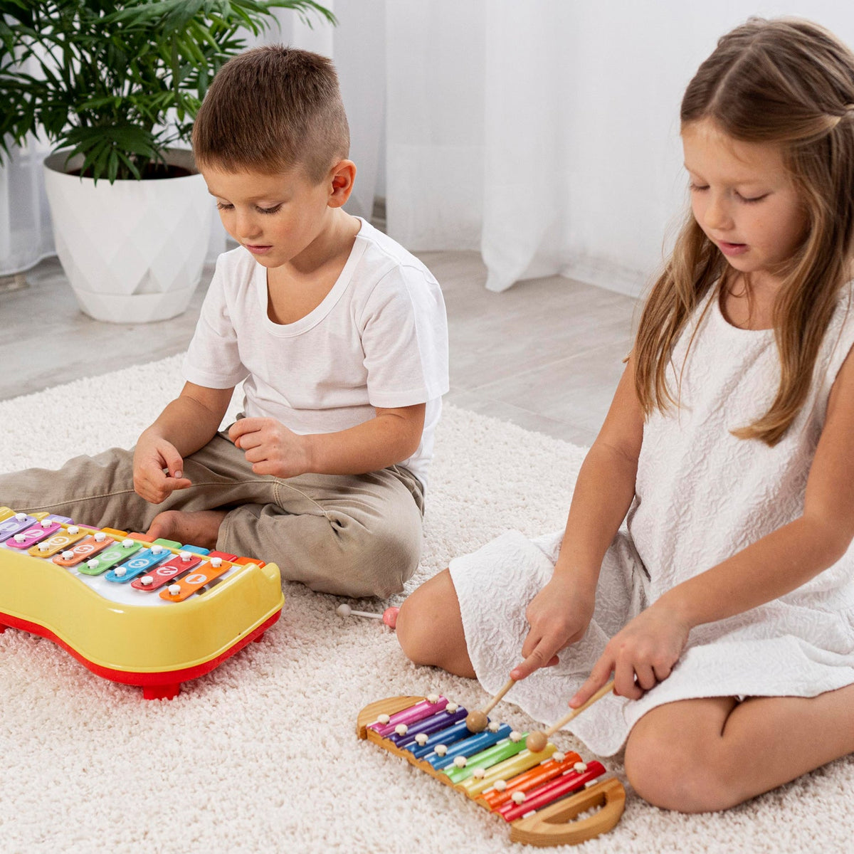 Vibrant 2-in-1 Baby Piano Xylophone toy with colorful keys and metal bars. Main image