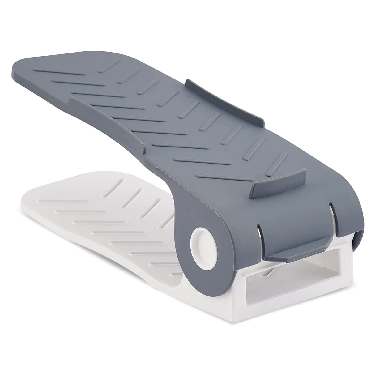 Adjustable shoe organizer providing efficient space-saving storage for one pair of shoes. Main image