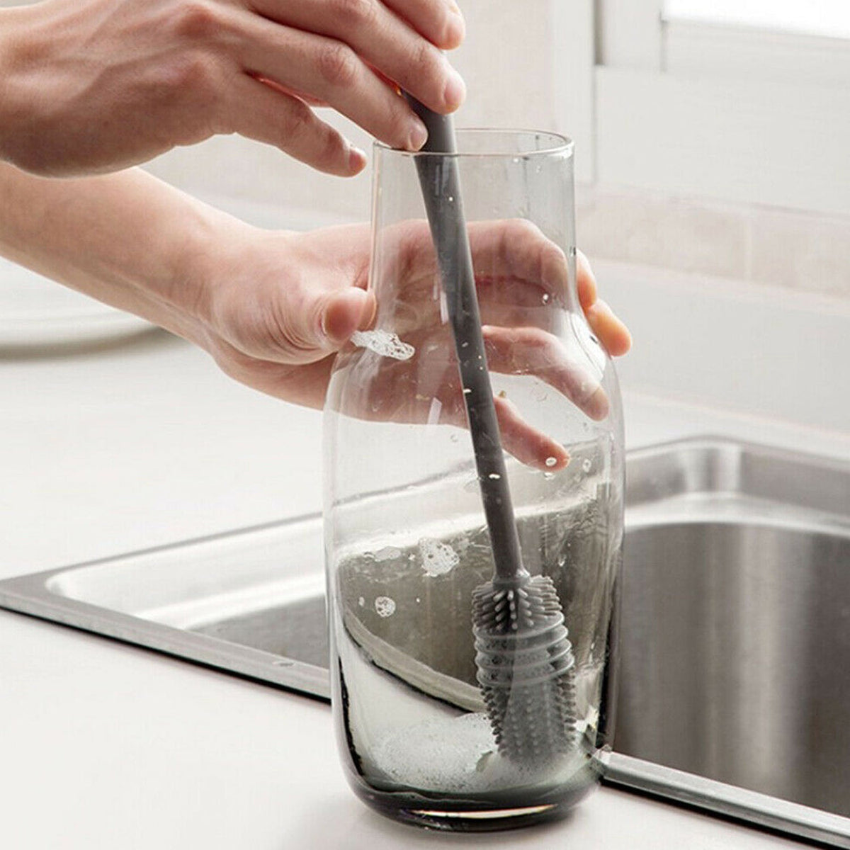 Multipurpose bottle cleaning brush with ergonomic handle for kitchen use. Main image