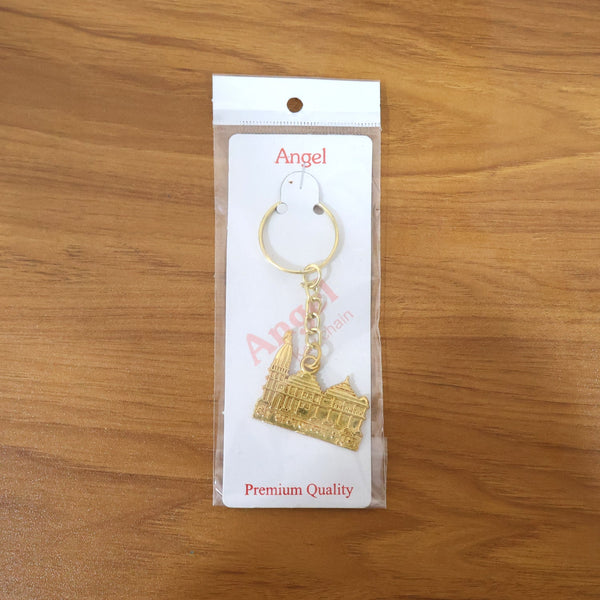 Golden Ram Mandir keychain metal accessory, spiritual and elegant