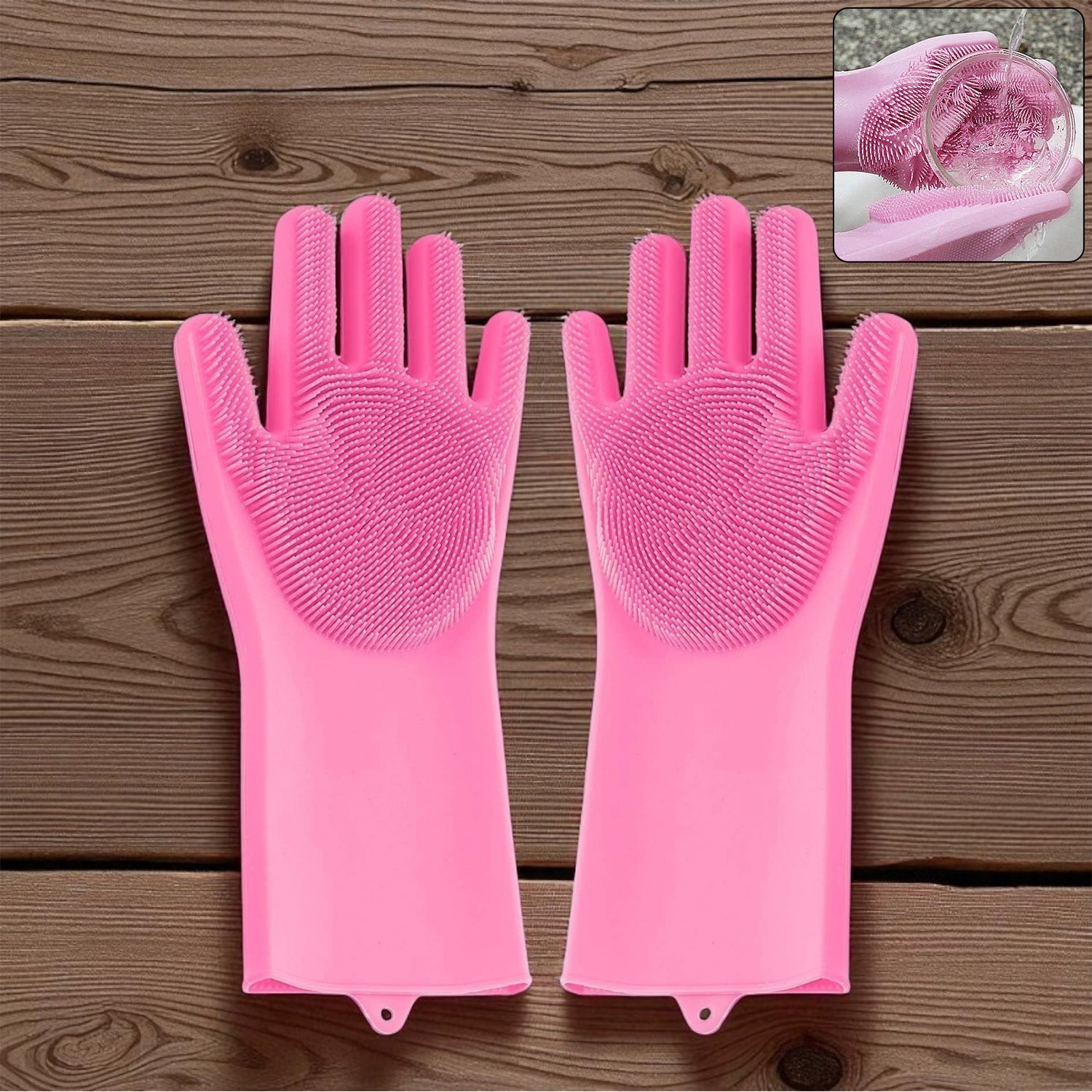 Silicone Cleaning Gloves – Multicolor Reusable Scrubber | Velvet Wipe Secondary image