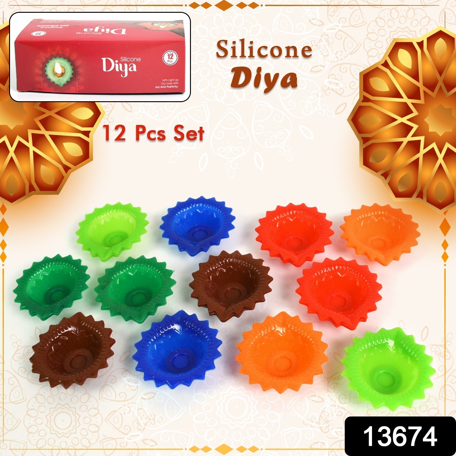 Silicone Diwali Diya – Colourful Reusable Set (12 Pcs) | Giftoiza Secondary image