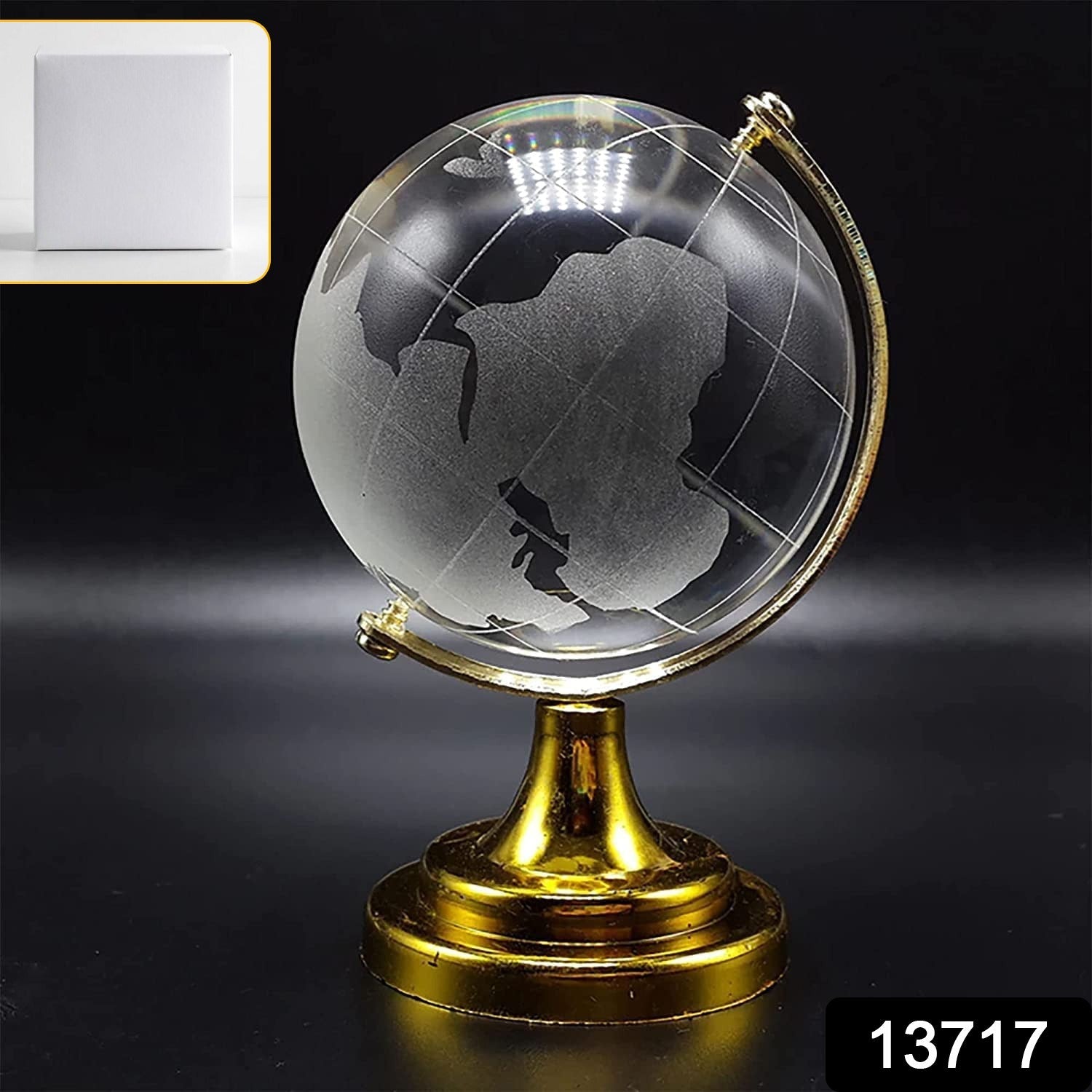 Crystal World Globe with Golden Stand for Desk Decor | Indo Glow Secondary image