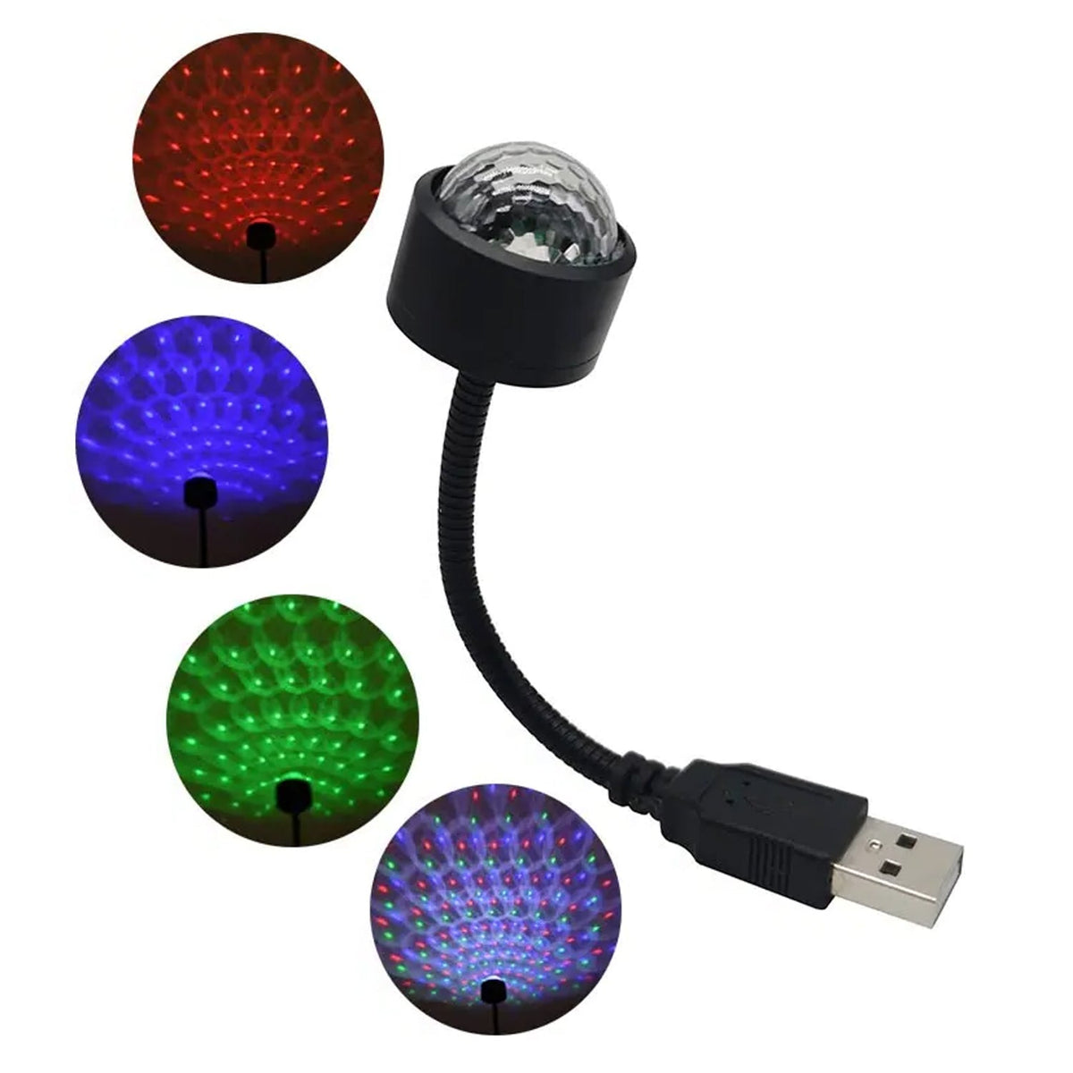USB star projector casting red light patterns on a car ceiling. Main image
