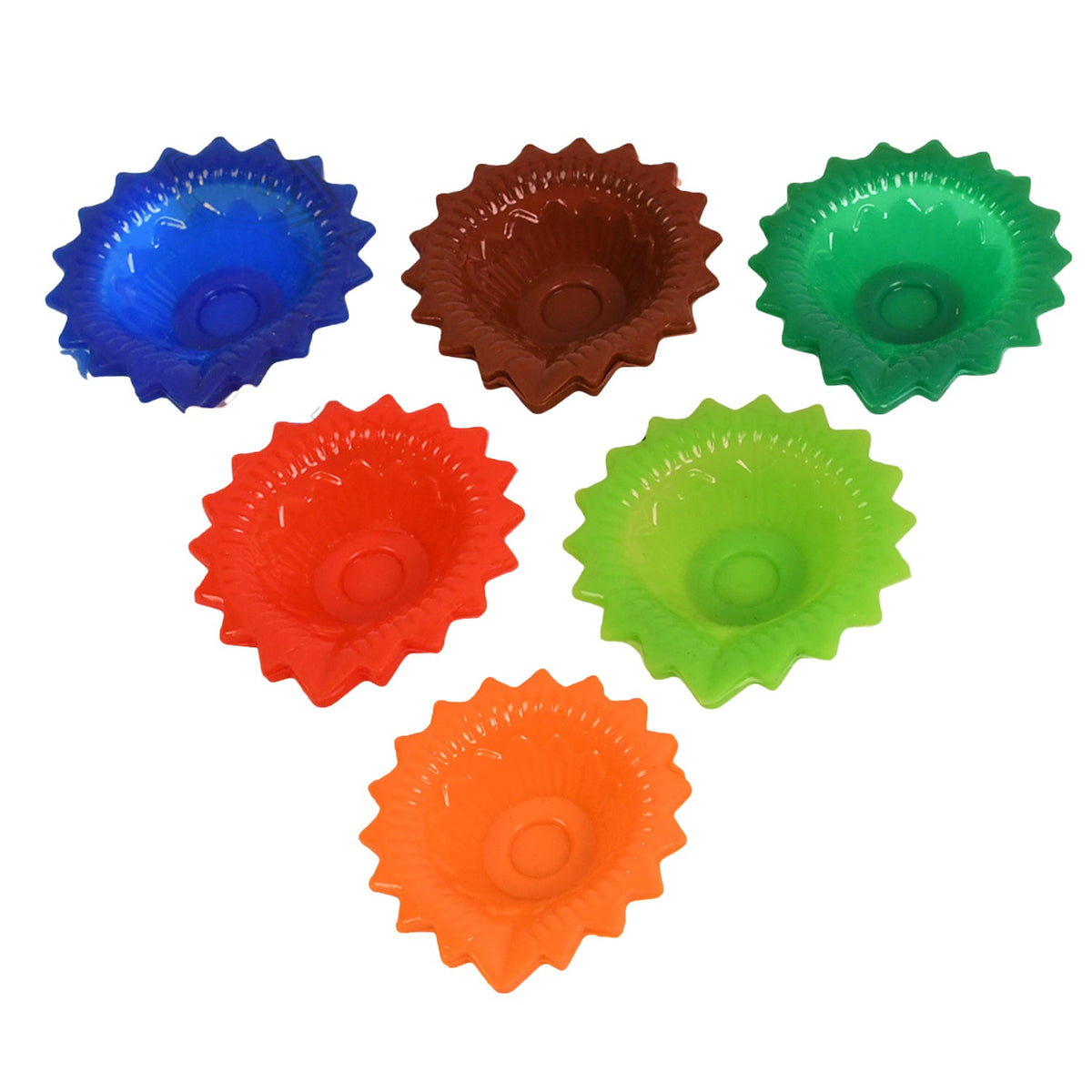 Colourful silicone diyas beautifully arranged for a festive Diwali celebration. Main image