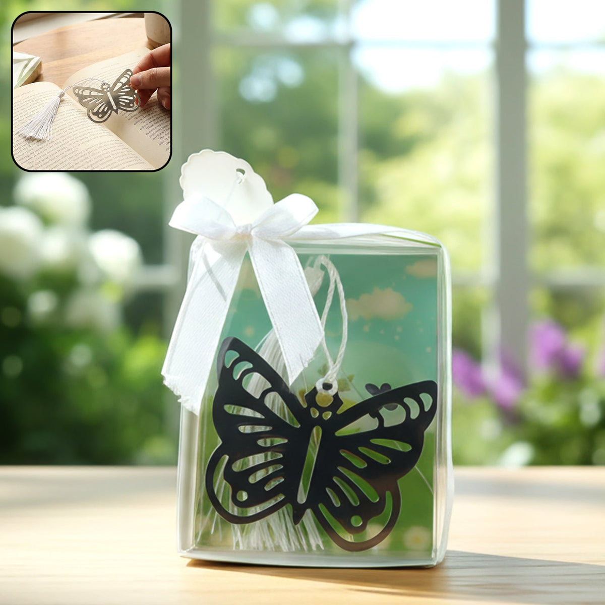 Elegant butterfly design metal bookmark with tassel for book lovers Main image