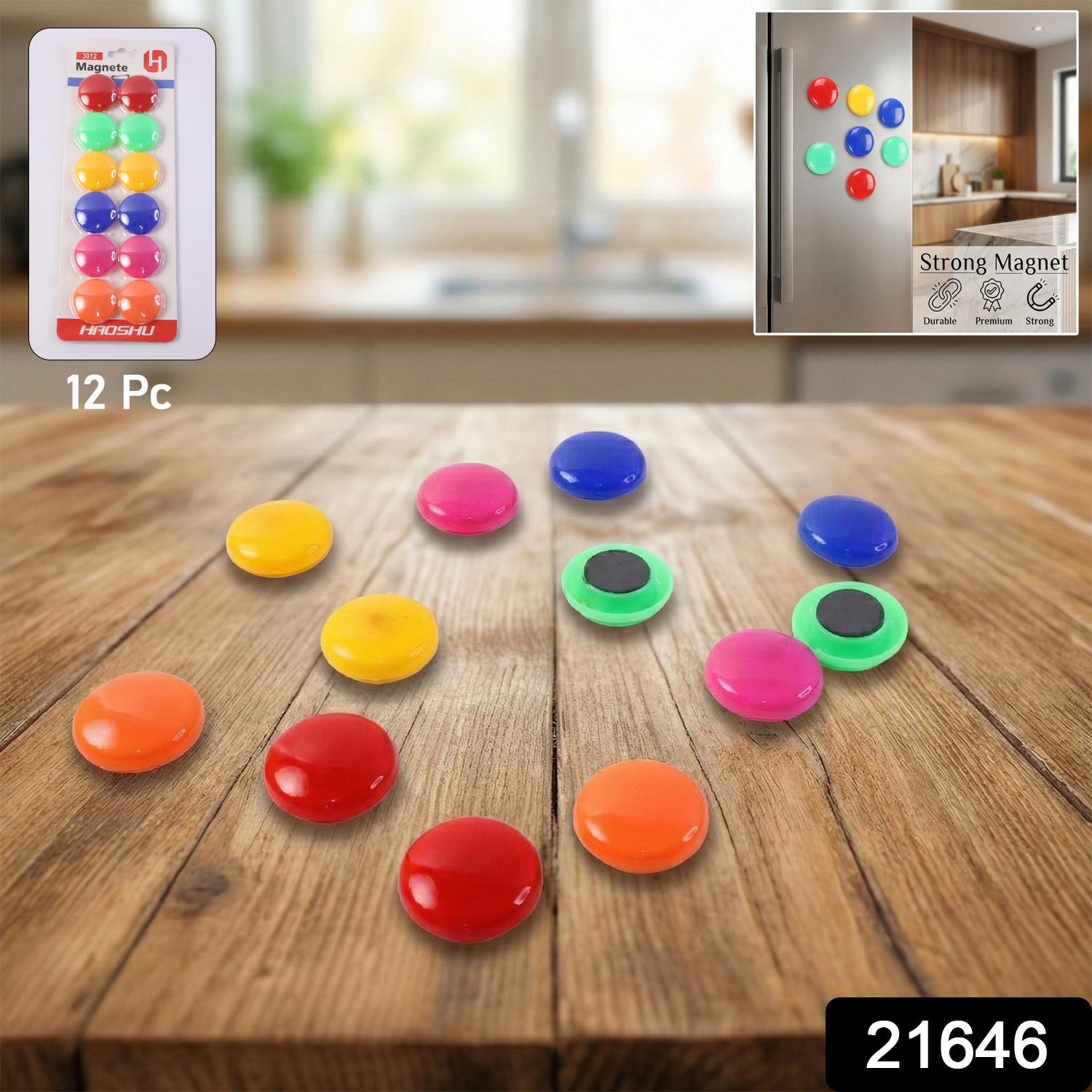 Round Refrigerator Magnets – Strong Colorful 12 Pc Set Secondary image
