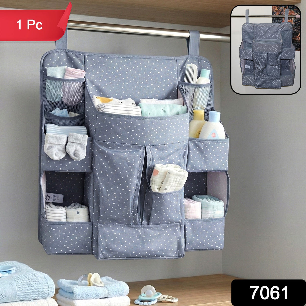 Multi-pocket baby care organizer with hanging storage for nursery essentials Main image