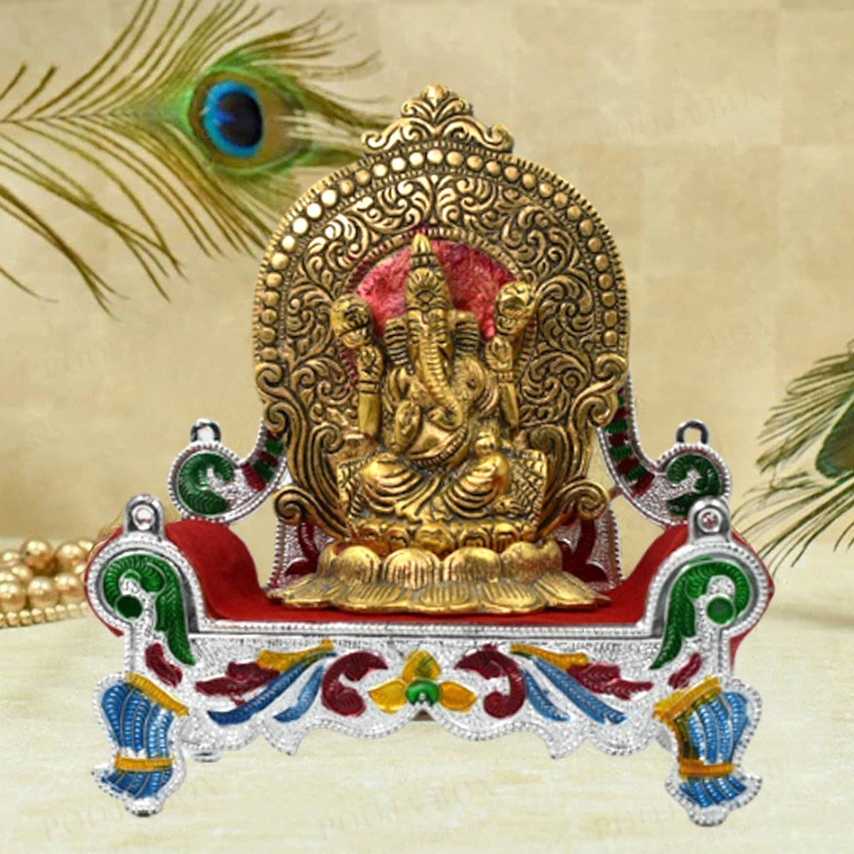 Beautiful Bal Gopal Singhasan with intricate carvings, perfect for a home temple. Main image