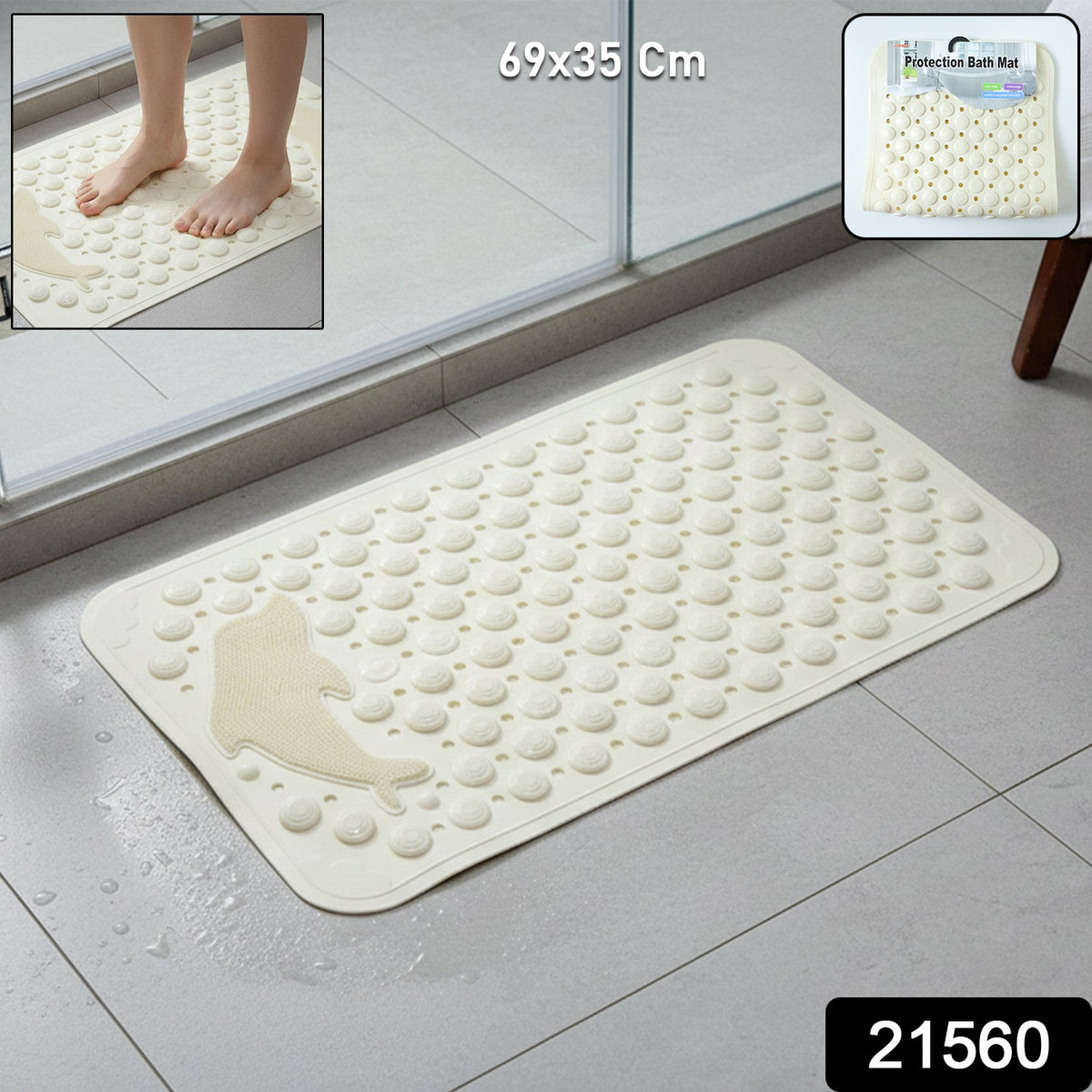 Anti-slip bath mat with suction cups installed in bathroom shower for safety Main image