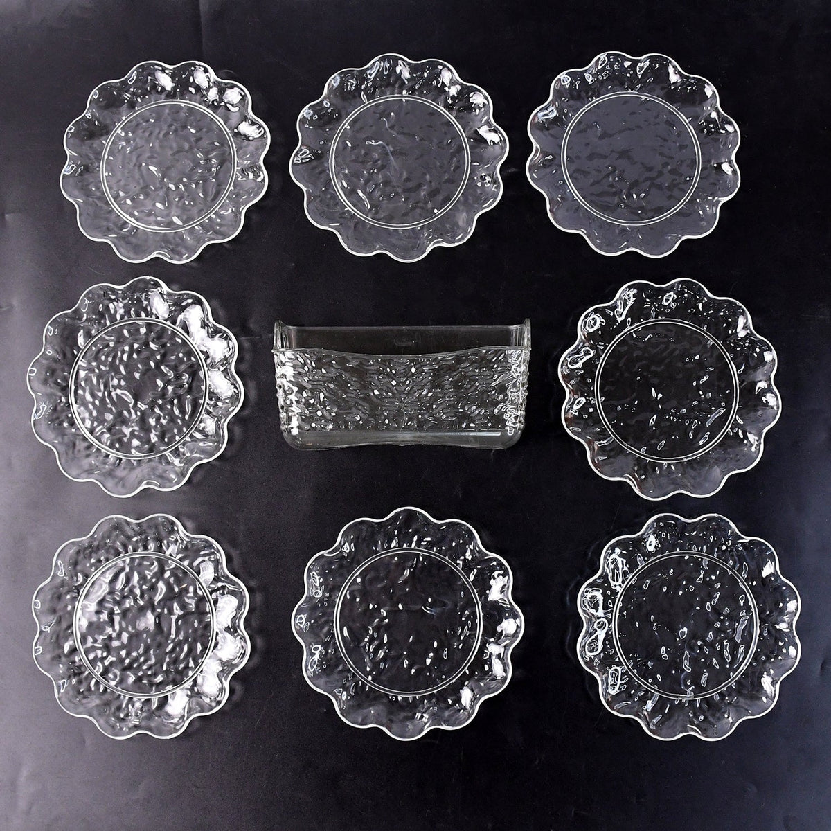 9-piece plastic bowl set with serving tray displaying transparent bowls and plates Main image