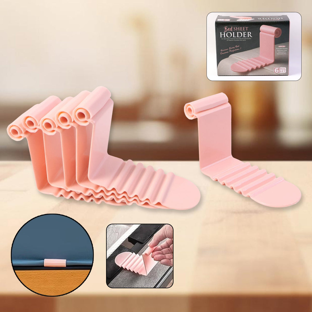 Universal bed sheet holder clip set securing mattress corner Main image