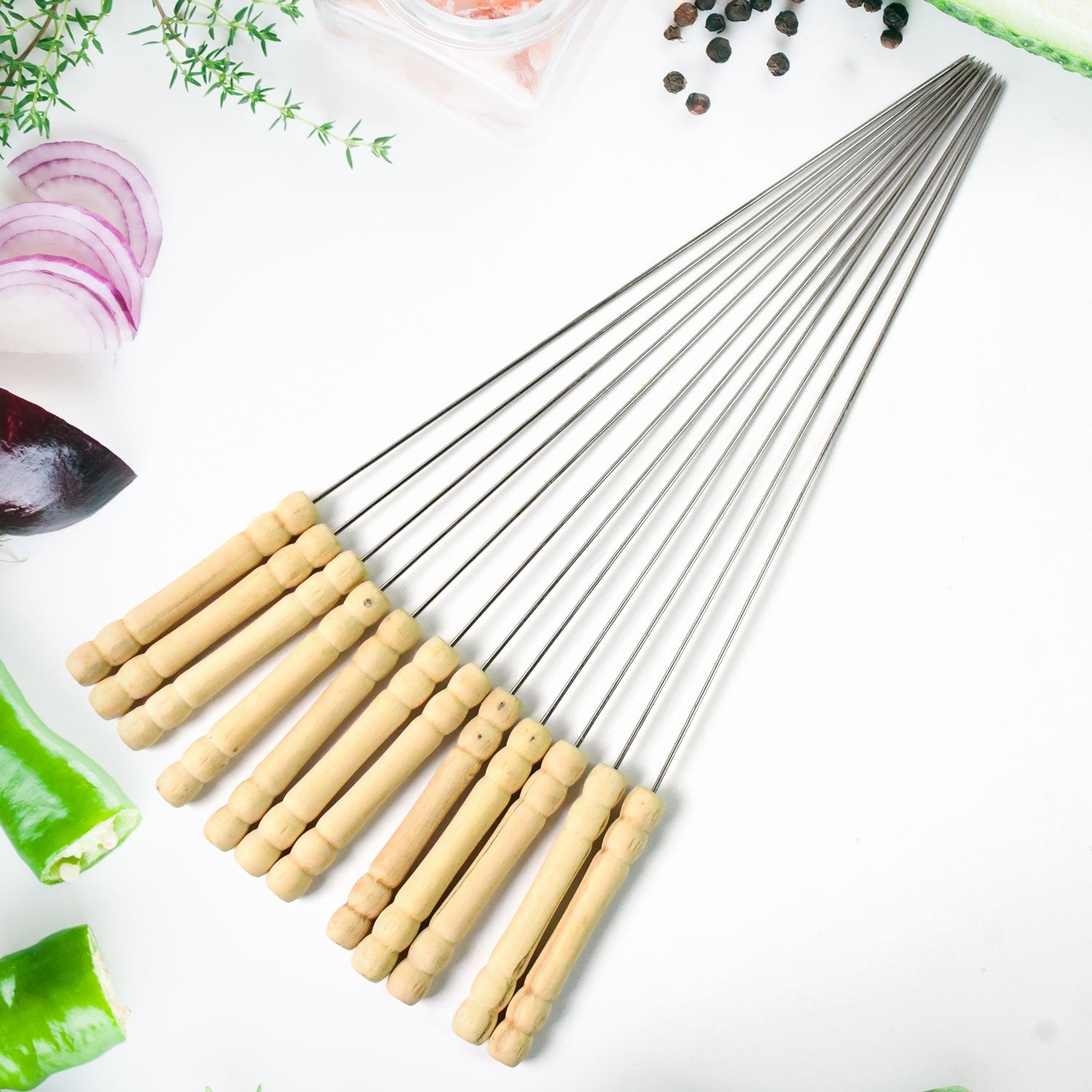 BBQ Skewers – Stainless Steel with Wooden Handles, Set of 12 | Indo Glow Secondary image