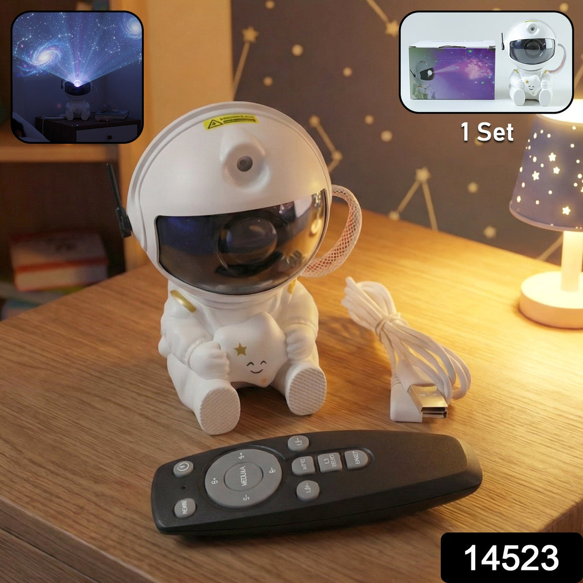 Astronaut galaxy star projector night light with remote control on table Main image