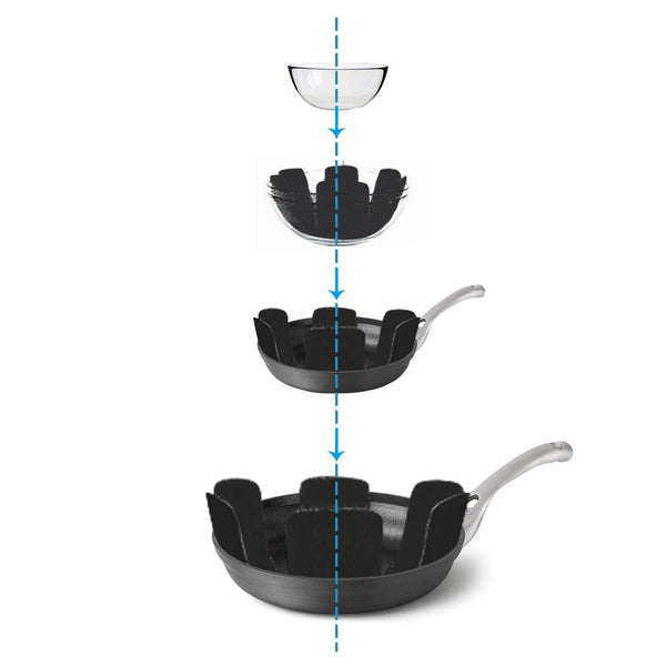 Multiple felt protectors stacked, ideal for safe cookware storage