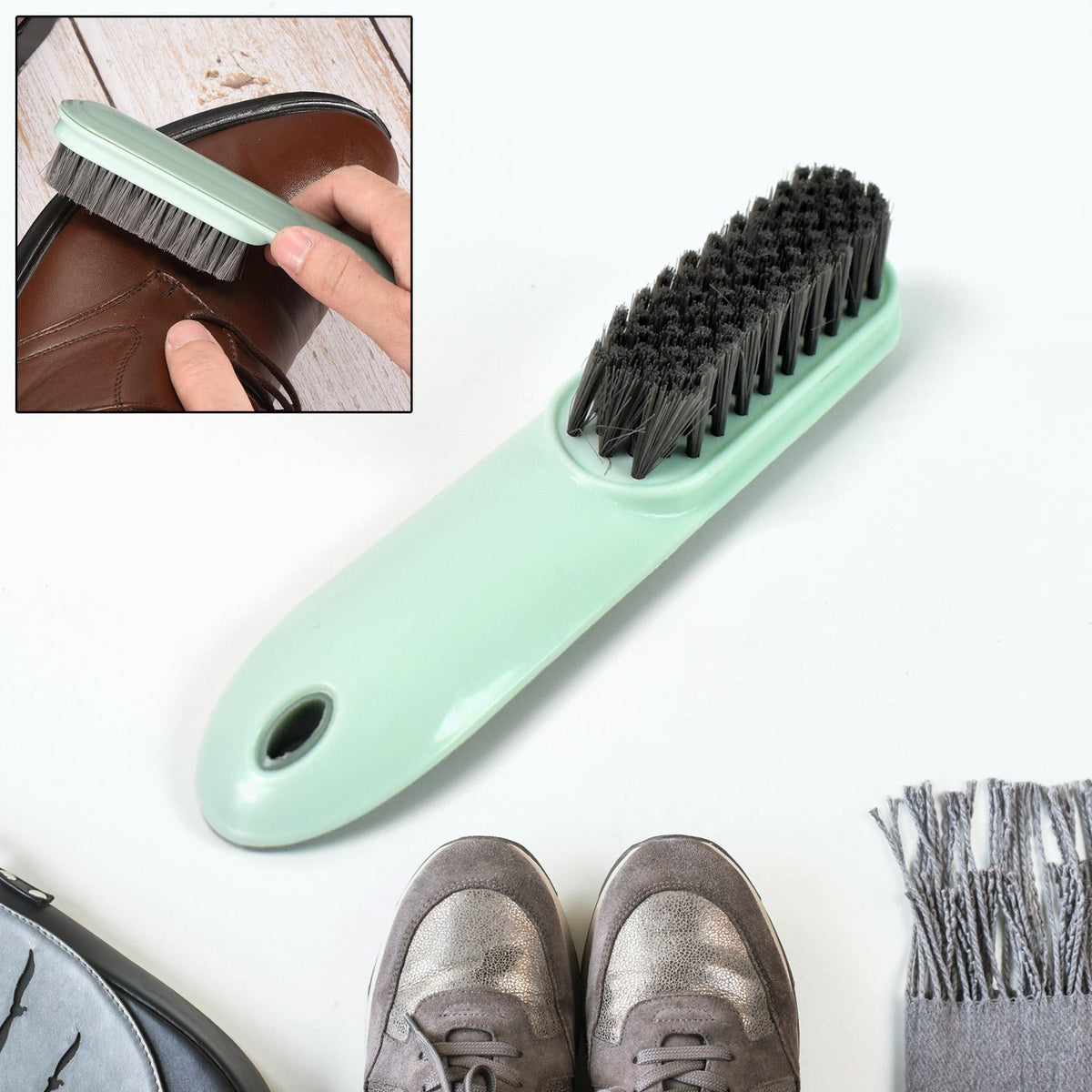 Ergonomic Shoe & Clothes Cleaning Brush with soft bristles, ready for use. Main image